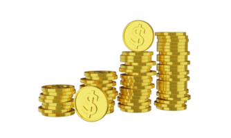3D-Render-Geld-Dollar-Münzstapel transparentes Konzept Einsparung und Finanztransparenz png
