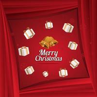 Merry Christmas With White Gift Box Red Background Template vector