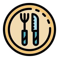 Knife fork plate icon color outline vector