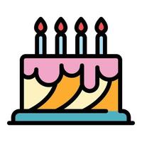 vector de contorno de color de icono de pastel de fiesta de cumpleaños