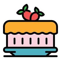 Strawberry cream cake icon color outline vector