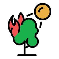 vector de contorno de color de icono de árbol en fuego