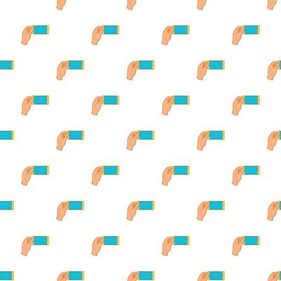 Hand holding smartphone pattern, cartoon style