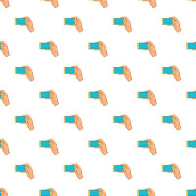 Hand works with smartphone pattern, cartoon style