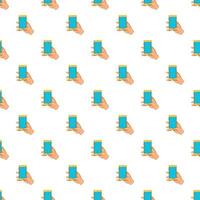 Hand works on mobile phone pattern, cartoon style vector