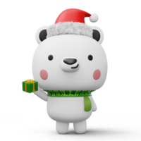 Cute Polar bear with christmas hat, happy christmas, 3d rendering png