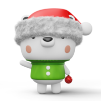 Cute Polar bear with christmas hat, happy christmas, 3d rendering png