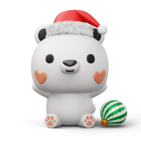 fofo urso polar com chapéu de natal, feliz natal, renderização em 3d png