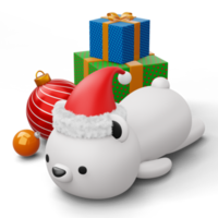 Cute Polar bear with christmas hat, happy christmas, 3d rendering png