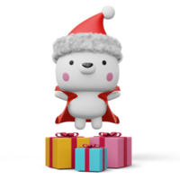 Cute Polar bear with christmas hat, happy christmas, 3d rendering png