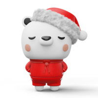 Cute Polar bear with christmas hat, happy christmas, 3d rendering png