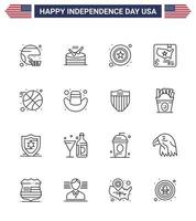 USA Happy Independence DayPictogram Set of 16 Simple Lines of world flag music american star Editable USA Day Vector Design Elements