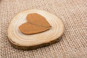 Heart shaped object on a piece of wood