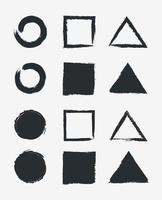 Collection of triangle  square and circle frame shapes with ink brush strokes vector