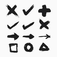 Collection of paint strokes with brush shape symbols and arrows vector