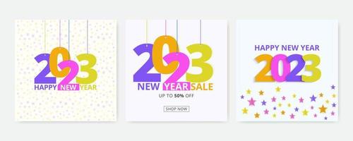 New year 2023 illustration in fun colors, happy new year greetings vector