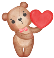 schattig Valentijn bruin teddy beer pop knuffels rood hart waterverf hand- tekening png