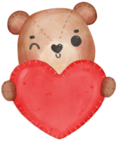 schattig Valentijn bruin teddy beer pop knuffels rood hart waterverf hand- tekening png