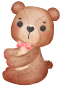 süßer valentine brauner teddybär mit roter schleife aquarellhandzeichnung png