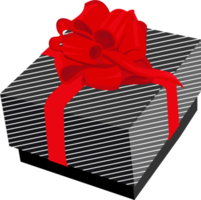 caja de regalo negra con rayas blancas y decorada con lazos rojos png