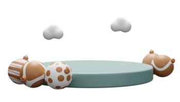 pódio isolado de natal com bola de bugiganga dourada para exibição do produto. renderização 3d png