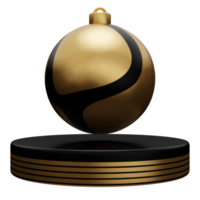 Christmas isolated podium with black gold bauble ball for product display. 3d rendering png