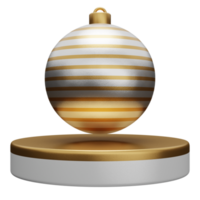 Christmas isolated podium with golden bauble ball for product display. 3d rendering png