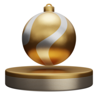 Christmas isolated podium with golden bauble ball for product display. 3d rendering png