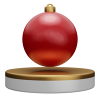 podio aislado de navidad con bola de adorno de oro rojo para exhibición de productos. representación 3d png