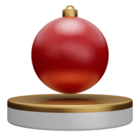 podium isolé de noël avec boule de boule d'or rouge pour l'affichage du produit. rendu 3d png