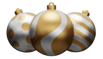Natal isolado bola de bugiganga de luxo dourado branco 3d render ilustração. feliz ano novo imagem de renderização 3d do feriado de natal png