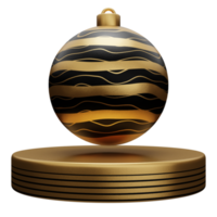 Christmas isolated podium with black gold bauble ball for product display. 3d rendering png