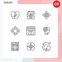 Pack of 9 Modern Outlines Signs and Symbols for Web Print Media such as love support decorate lifesaver holi Editable Vector Design Elements