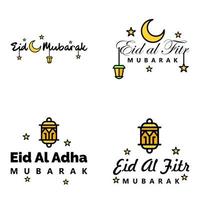 Vector Pack of 4 Arabic Calligraphy Text Eid Mubarak Celebration of Muslim Community Festival