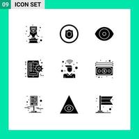 9 User Interface Solid Glyph Pack of modern Signs and Symbols of on smart phone biology setting gear Editable Vector Design Elements