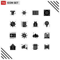 16 User Interface Solid Glyph Pack of modern Signs and Symbols of document content storage barcodes big data development camera Editable Vector Design Elements