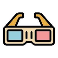vector de contorno de color de icono de gafas de cine
