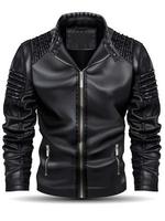 Realistic black jacket leather for men on white background vector
