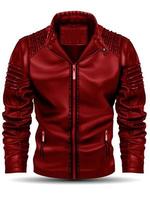 cuero de chaqueta roja realista para hombres sobre vector de fondo blanco