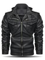 Realistic jacket leather black on white background vector