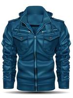 Realistic blue jacket leather for men on white background vector