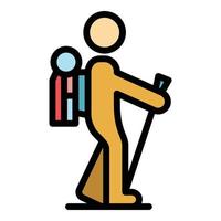 Backpack nordic walking icon color outline vector