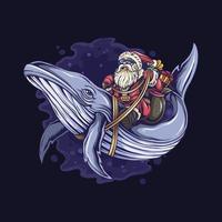 Christmas Santa Claus Sitting on a Whale vector