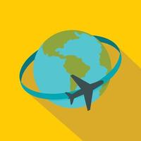 Travelling by plane around the world icon vector