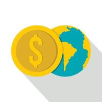 icono de moneda de globo y dólar, estilo plano vector