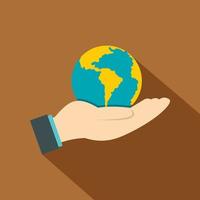 Hand holding globe icon, flat style vector