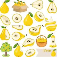 Set of digital elements with fresh yellow pear vector