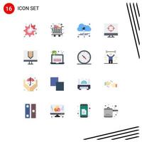 Pack of 16 creative Flat Colors of coding target shopping seo power Editable Pack of Creative Vector Design Elements