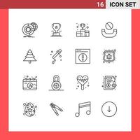 Universal Icon Symbols Group of 16 Modern Outlines of forest deny achievement call medal Editable Vector Design Elements