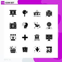 paquete de conjunto de iconos sólidos de 16 iconos de glifo aislados en fondo blanco para impresión web y fondo de vector de icono negro creativo móvil